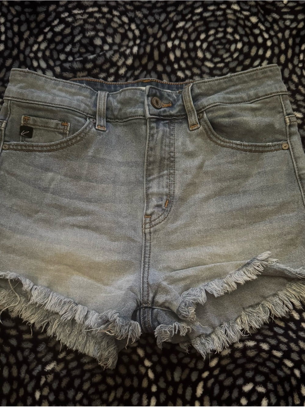 KanCan Light Wash Denim Frayed Hem Shorts